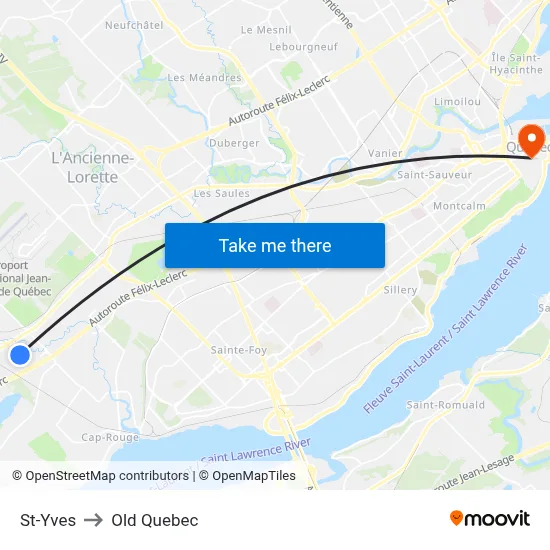 St-Yves to Old Quebec map