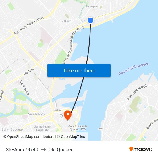 Ste-Anne/3740 to Old Quebec map