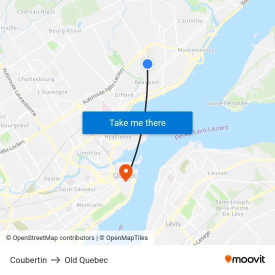 Coubertin to Old Quebec map