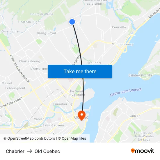 Chabrier to Old Quebec map