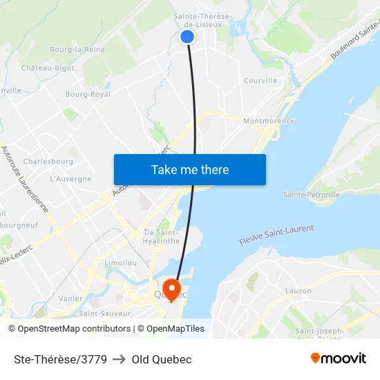 Ste-Thérèse/3779 to Old Quebec map