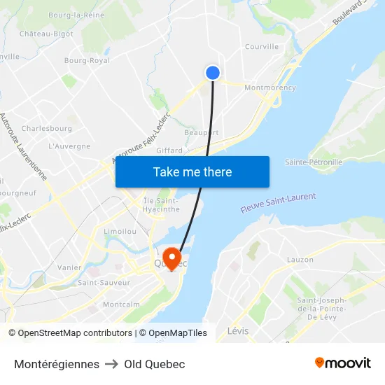 Montérégiennes to Old Quebec map