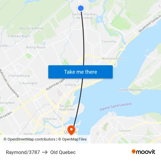 Raymond/3787 to Old Quebec map