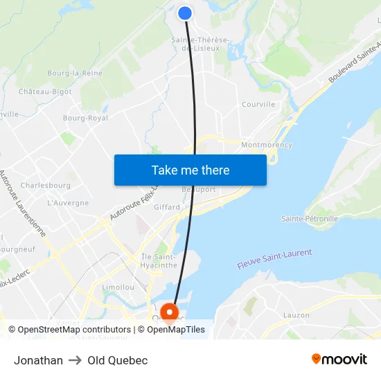 Jonathan to Old Quebec map