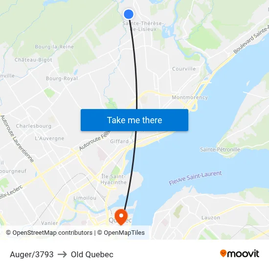 Auger/3793 to Old Quebec map