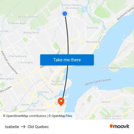 Isabelle to Old Quebec map