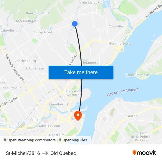 St-Michel/3816 to Old Quebec map