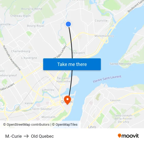M.-Curie to Old Quebec map