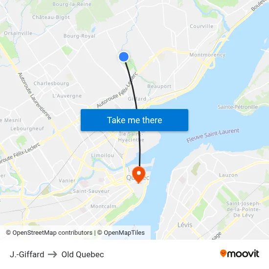 J.-Giffard to Old Quebec map