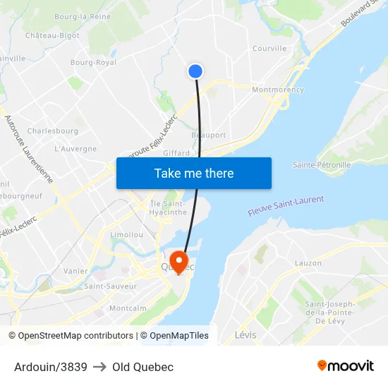 Ardouin/3839 to Old Quebec map