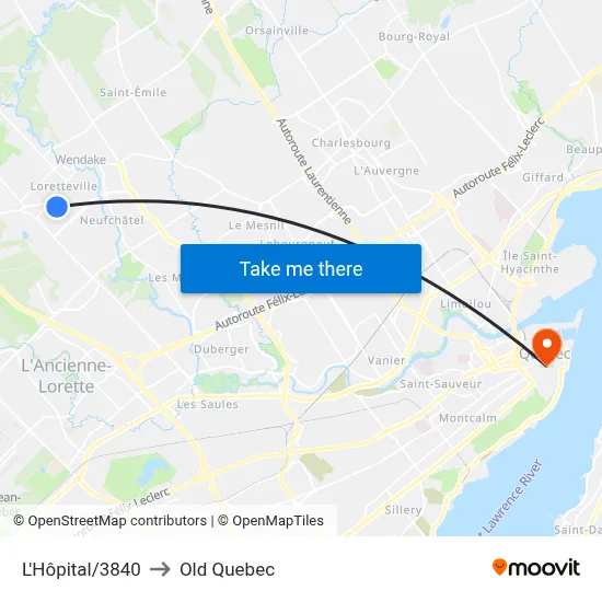 L'Hôpital/3840 to Old Quebec map