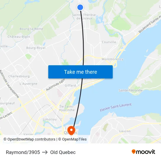 Raymond/3905 to Old Quebec map