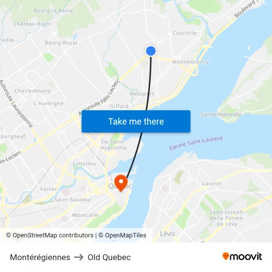 Montérégiennes to Old Quebec map