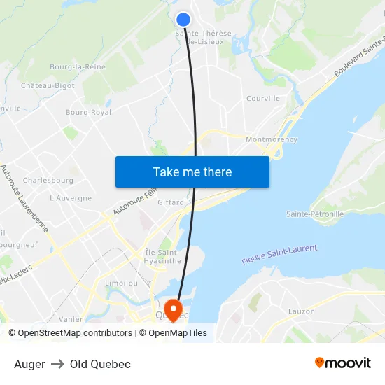 Auger to Old Quebec map