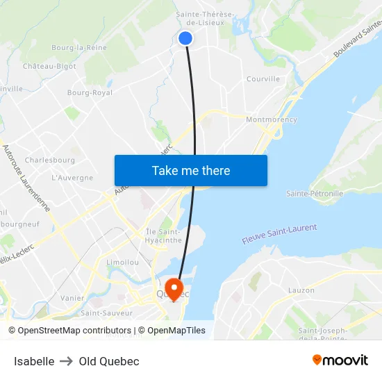 Isabelle to Old Quebec map