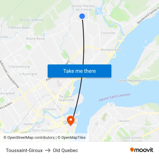 Toussaint-Giroux to Old Quebec map