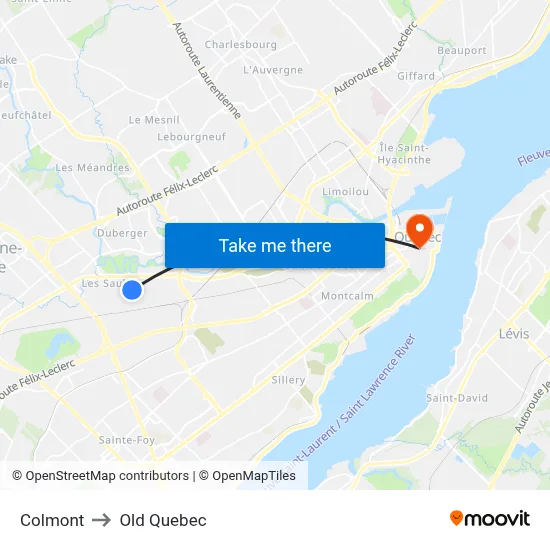 Colmont to Old Quebec map