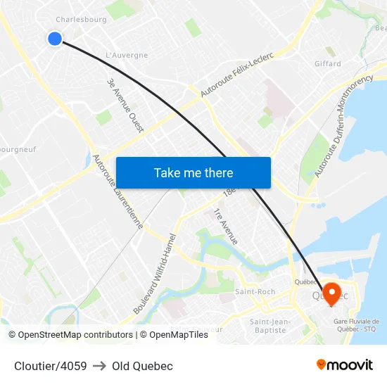Cloutier/4059 to Old Quebec map