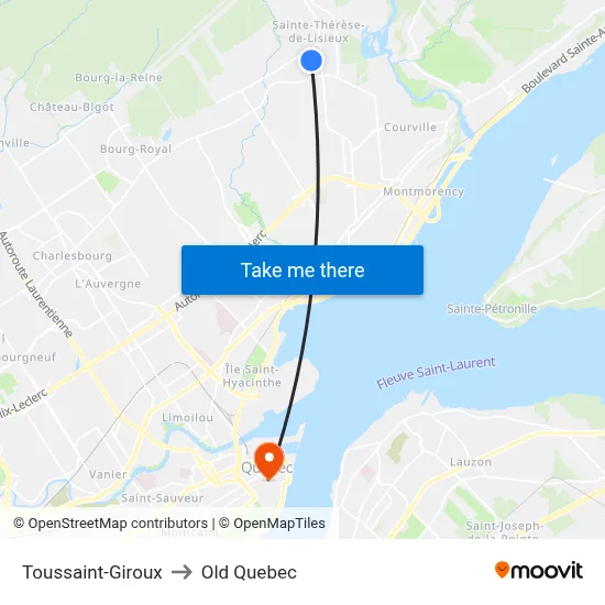 Toussaint-Giroux to Old Quebec map