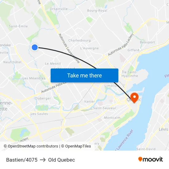 Bastien/4075 to Old Quebec map