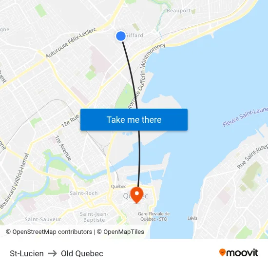 St-Lucien to Old Quebec map