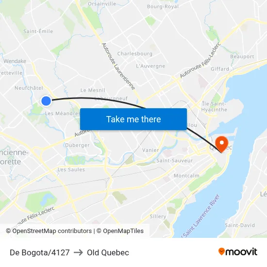 De Bogota/4127 to Old Quebec map