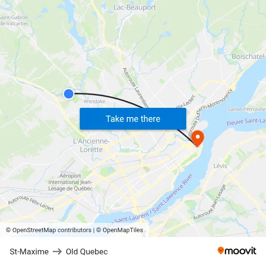 St-Maxime to Old Quebec map