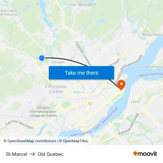 St-Marcel to Old Quebec map