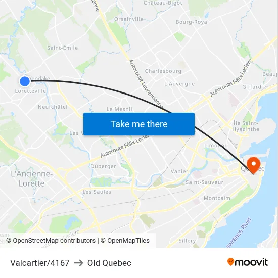 Valcartier/4167 to Old Quebec map