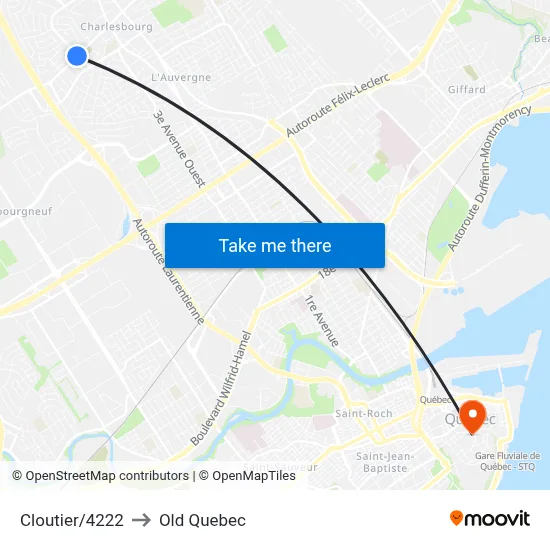 Cloutier/4222 to Old Quebec map