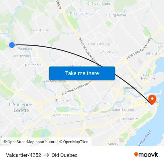 Valcartier/4252 to Old Quebec map