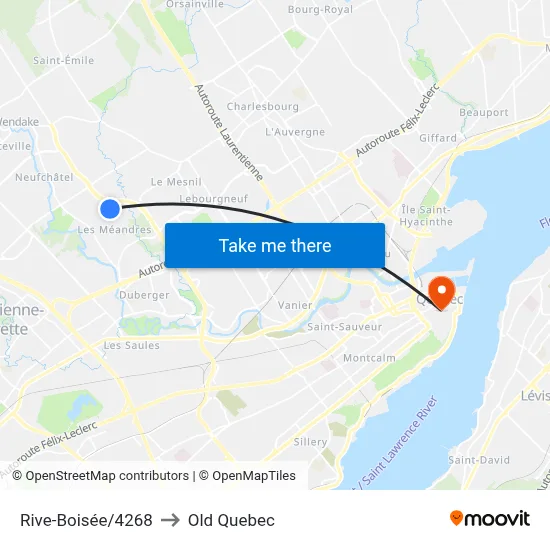 Rive-Boisée/4268 to Old Quebec map