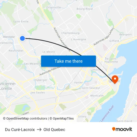 Du Curé-Lacroix to Old Quebec map