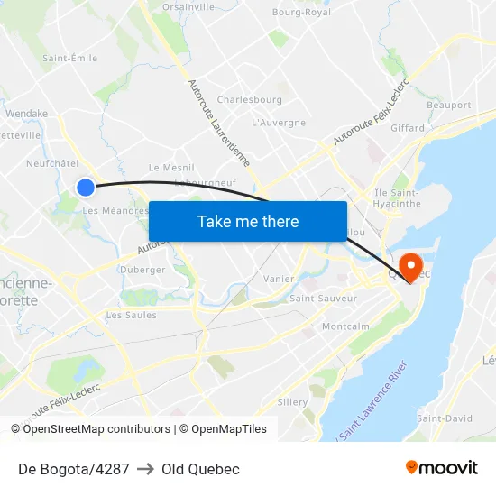 De Bogota/4287 to Old Quebec map