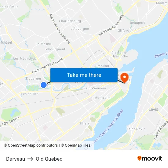 Darveau to Old Quebec map