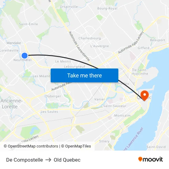 De Compostelle to Old Quebec map