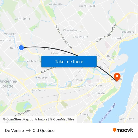 De Venise to Old Quebec map