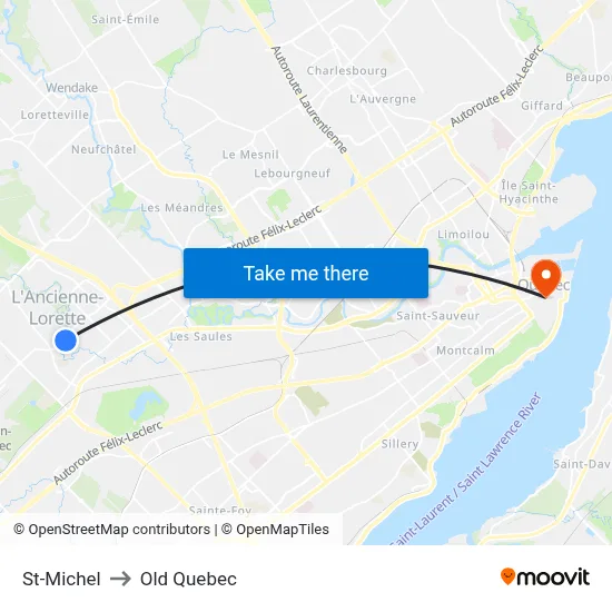 St-Michel to Old Quebec map