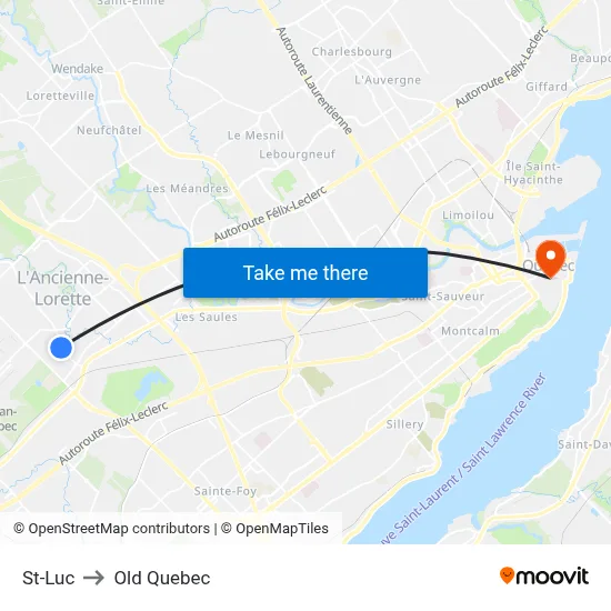St-Luc to Old Quebec map