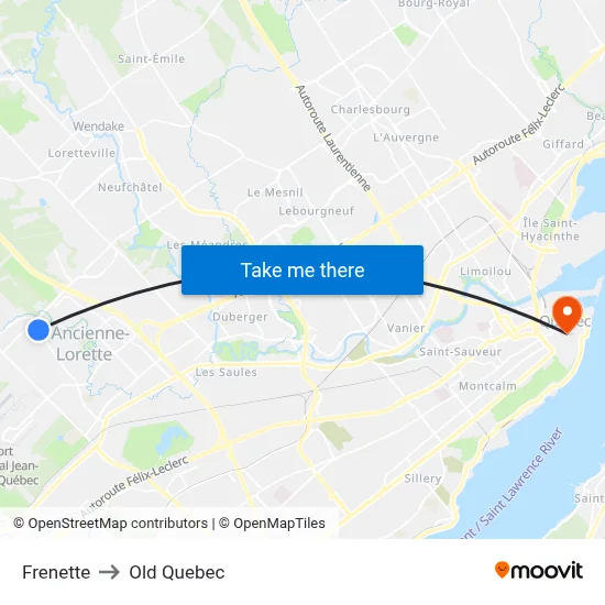 Frenette to Old Quebec map