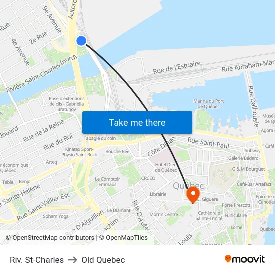Riv. St-Charles to Old Quebec map