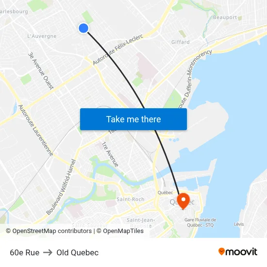 60e Rue to Old Quebec map