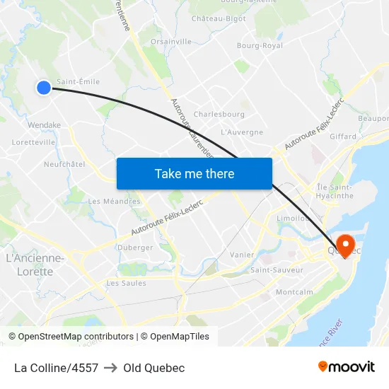 La Colline/4557 to Old Quebec map