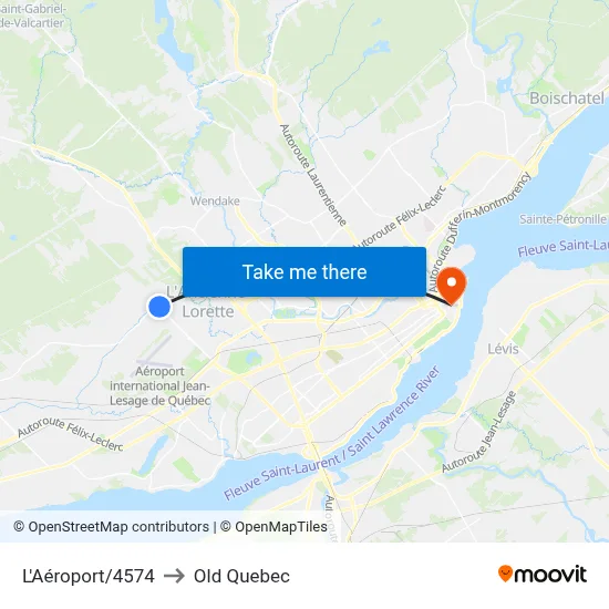 L'Aéroport/4574 to Old Quebec map