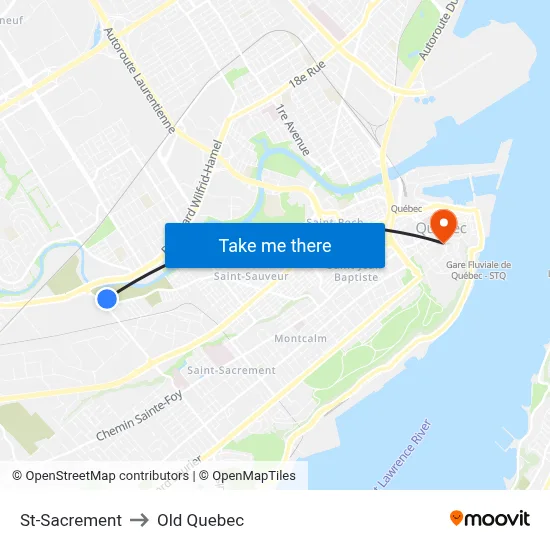 St-Sacrement to Old Quebec map