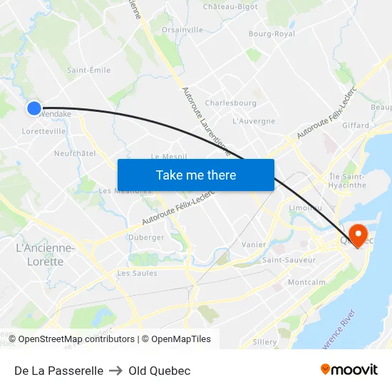 De La Passerelle to Old Quebec map