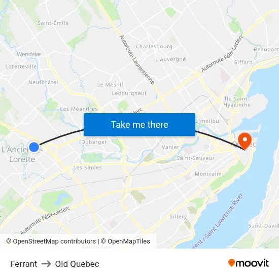 Ferrant to Old Quebec map