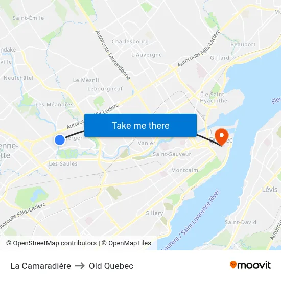 La Camaradière to Old Quebec map