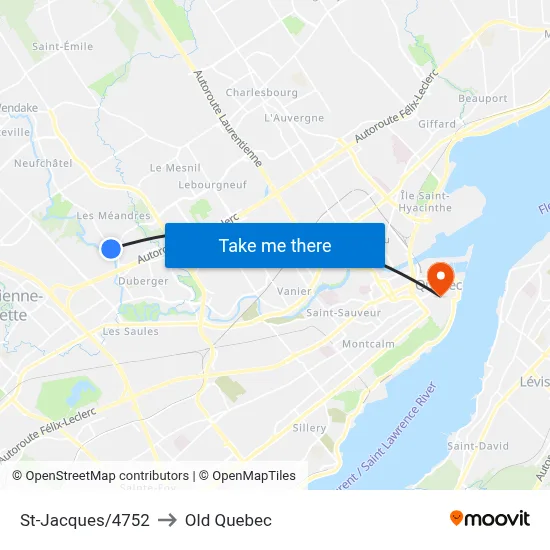St-Jacques/4752 to Old Quebec map