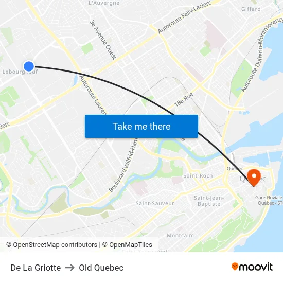 De La Griotte to Old Quebec map